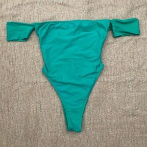 Hot Miami styles off shoulder one piece swimsuit.